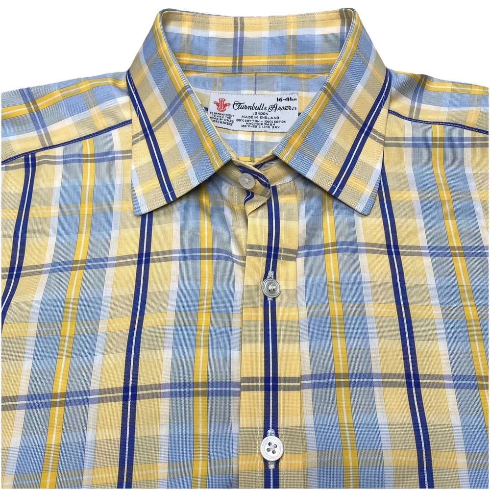 Turnbull Asser Dress Shirt 16 Blue Yellow Plaid - Picture 1 of 10